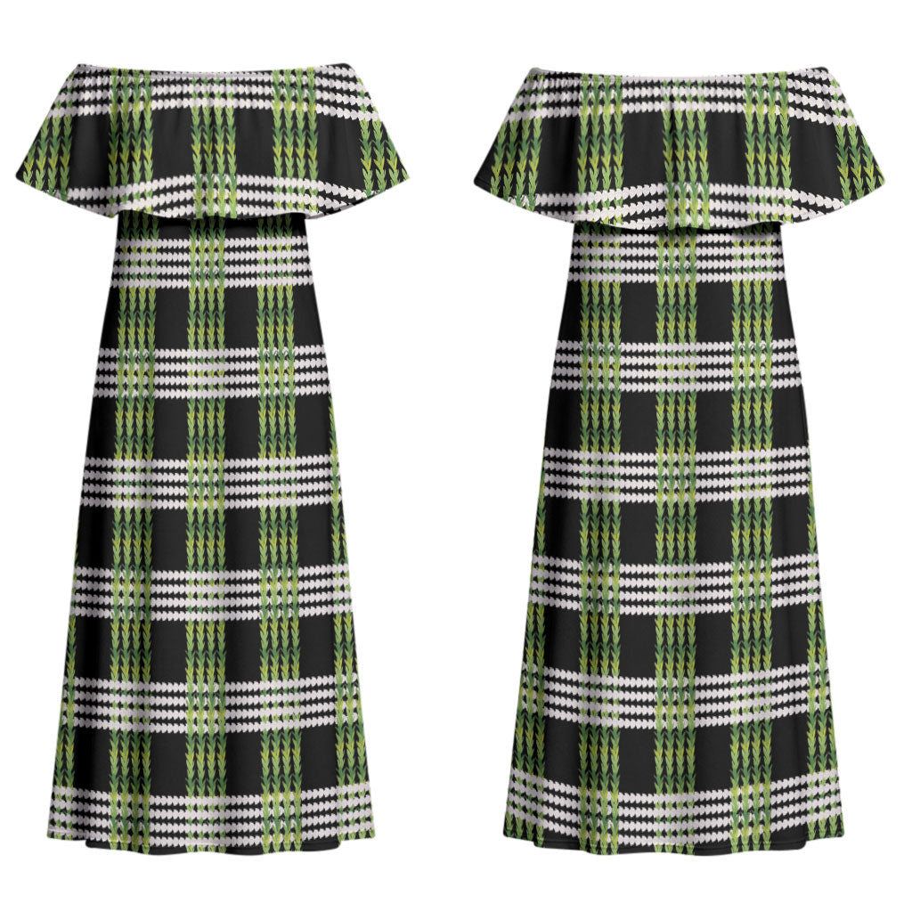 Aloha Hawaii Pakalana Pikake Lei Couples Matching Off Shoulder Maxi Dress and Long Sleeve Button Shirt Palaka Inspired Hawaiian-plaid Black