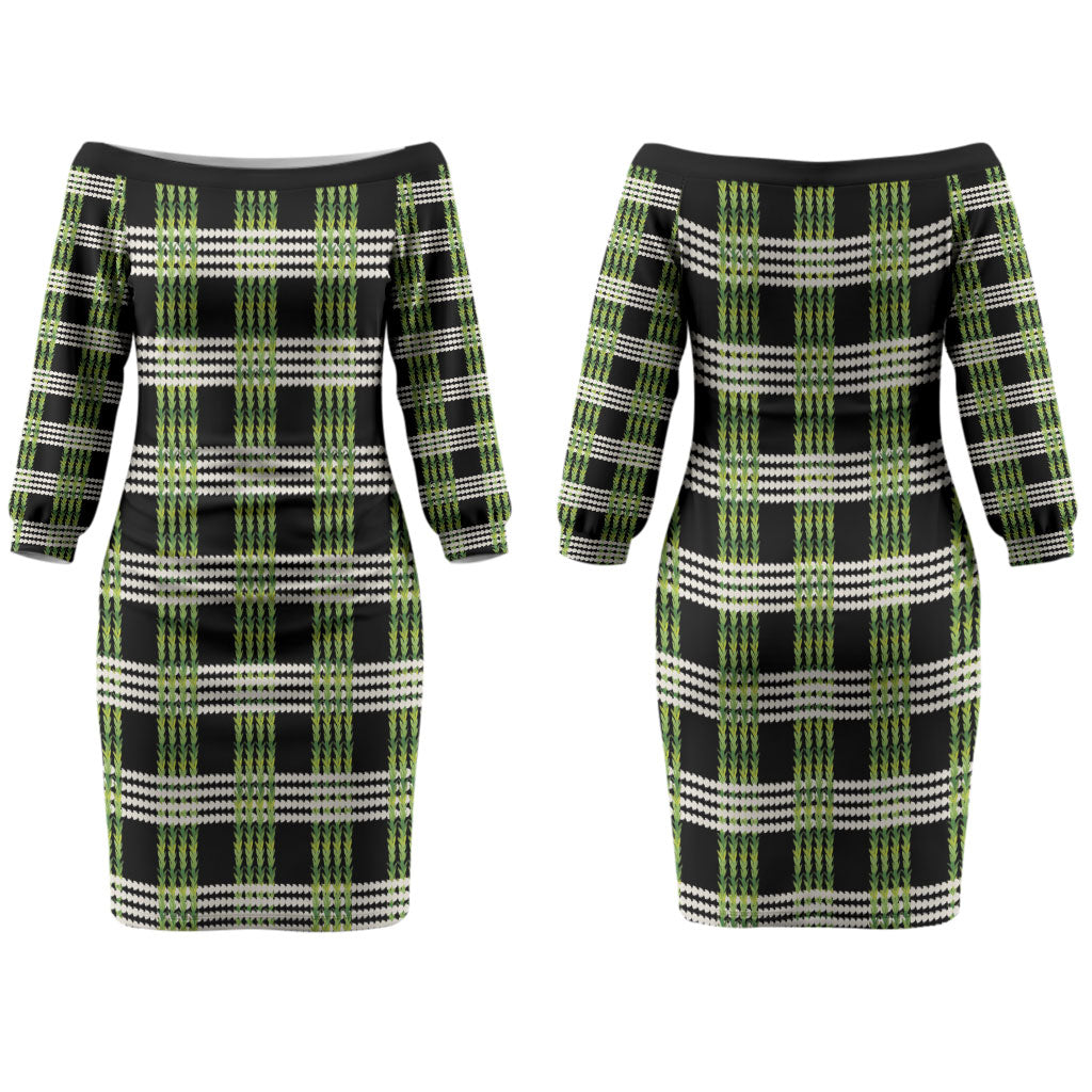 Aloha Hawaii Pakalana Pikake Lei Couples Matching Off The Shoulder Long Sleeve Dress and Hawaiian Shirt Palaka Inspired Hawaiian-plaid Black