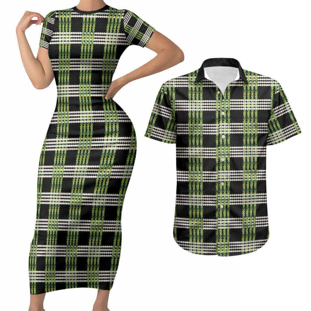 Aloha Hawaii Pakalana Pikake Lei Couples Matching Short Sleeve Bodycon Dress and Hawaiian Shirt Palaka Inspired Hawaiian-plaid Black LT14 Black - Polynesian Pride