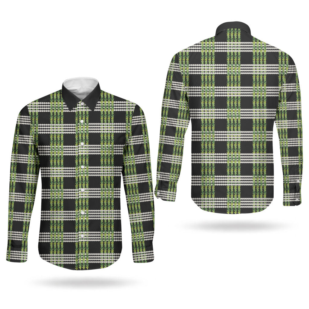 Aloha Hawaii Pakalana Pikake Lei Couples Matching Summer Maxi Dress and Long Sleeve Button Shirt Palaka Inspired Hawaiian-plaid Black