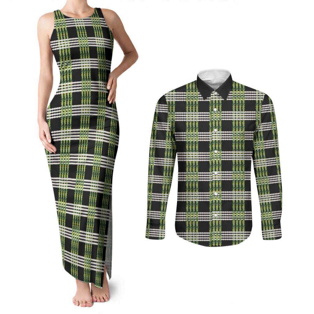 Aloha Hawaii Pakalana Pikake Lei Couples Matching Tank Maxi Dress and Long Sleeve Button Shirt Palaka Inspired Hawaiian-plaid Black LT14 Black - Polynesian Pride