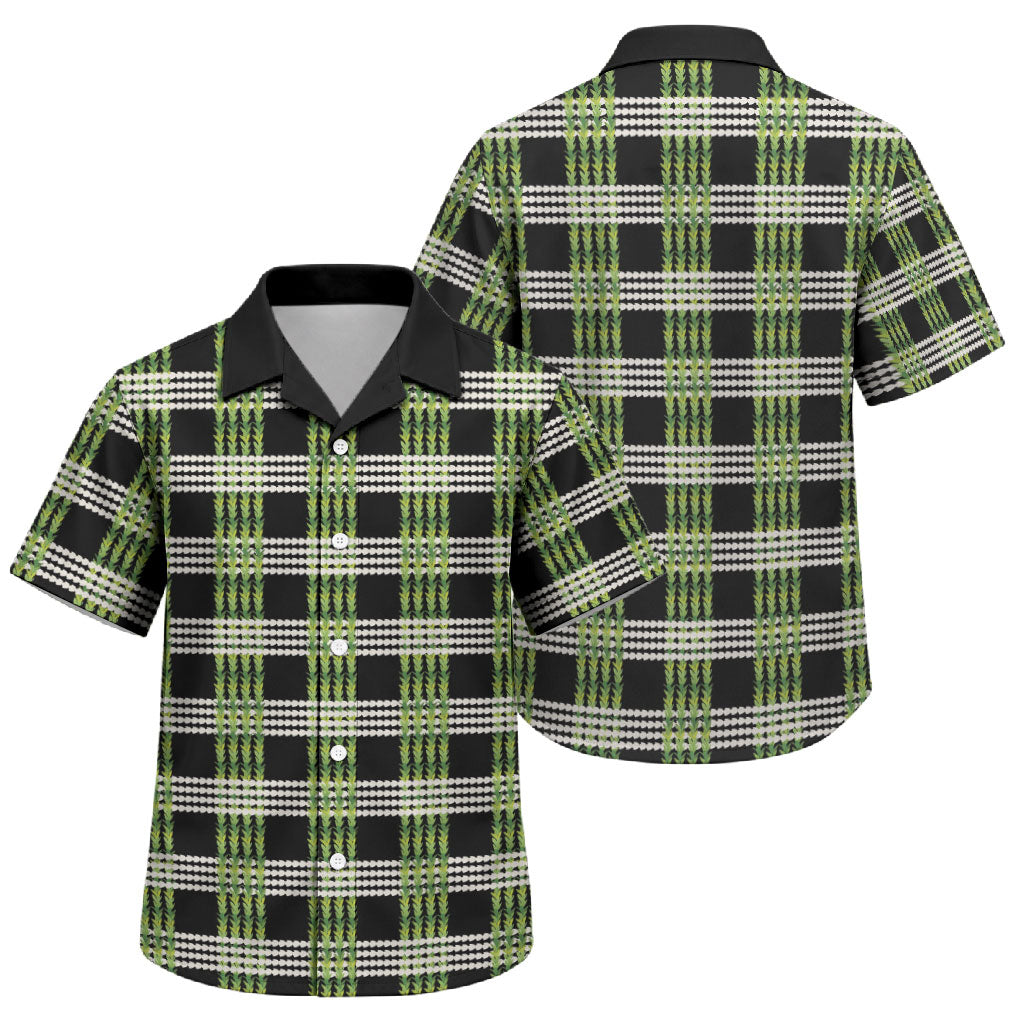 Aloha Hawaii Pakalana Pikake Lei Family Matching Long Sleeve Bodycon Dress and Hawaiian Shirt Palaka Inspired Hawaiian-plaid Black