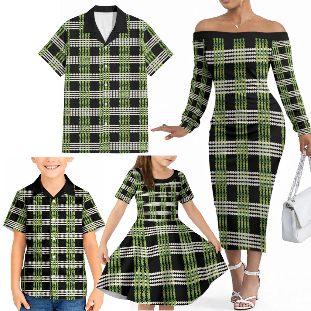 Aloha Hawaii Pakalana Pikake Lei Family Matching Off The Shoulder Long Sleeve Dress and Hawaiian Shirt Palaka Inspired Hawaiian-plaid Black