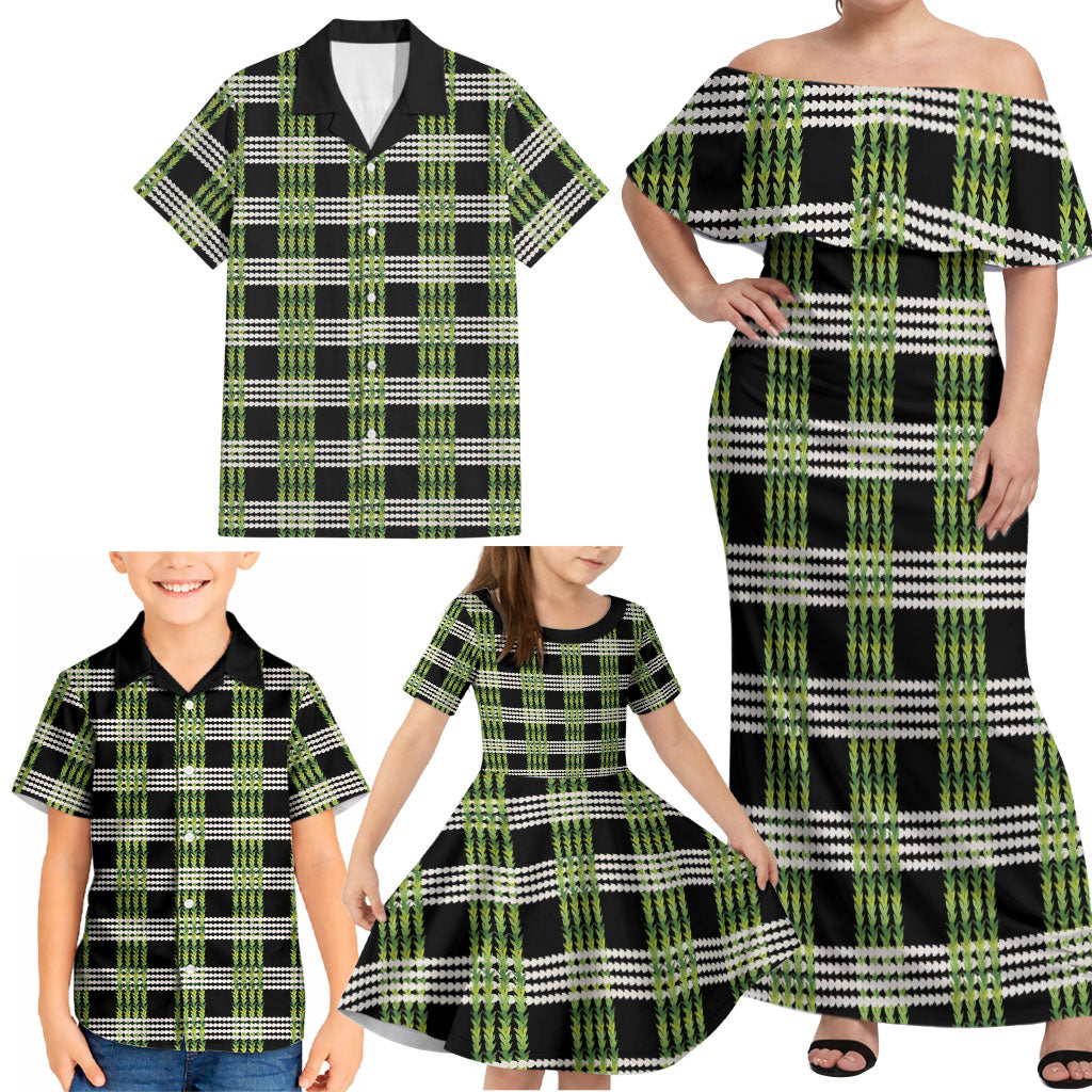 Aloha Hawaii Pakalana Pikake Lei Family Matching Off Shoulder Maxi Dress and Hawaiian Shirt Palaka Inspired Hawaiian-plaid Black LT14 - Polynesian Pride