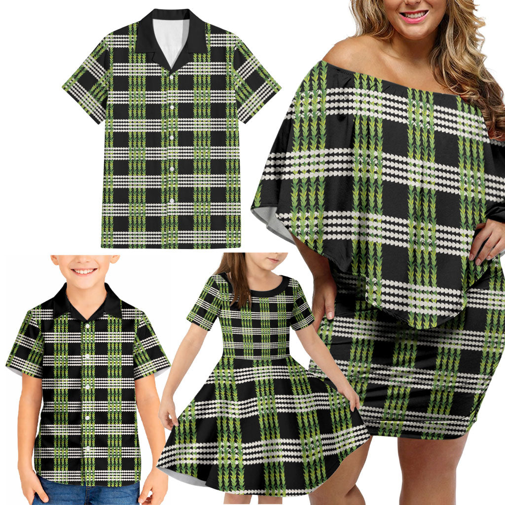Aloha Hawaii Pakalana Pikake Lei Family Matching Off Shoulder Short Dress and Hawaiian Shirt Palaka Inspired Hawaiian-plaid Black LT14 - Polynesian Pride