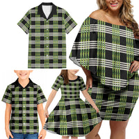Aloha Hawaii Pakalana Pikake Lei Family Matching Off Shoulder Short Dress and Hawaiian Shirt Palaka Inspired Hawaiian-plaid Black