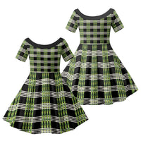 Aloha Hawaii Pakalana Pikake Lei Family Matching Off Shoulder Short Dress and Hawaiian Shirt Palaka Inspired Hawaiian-plaid Black