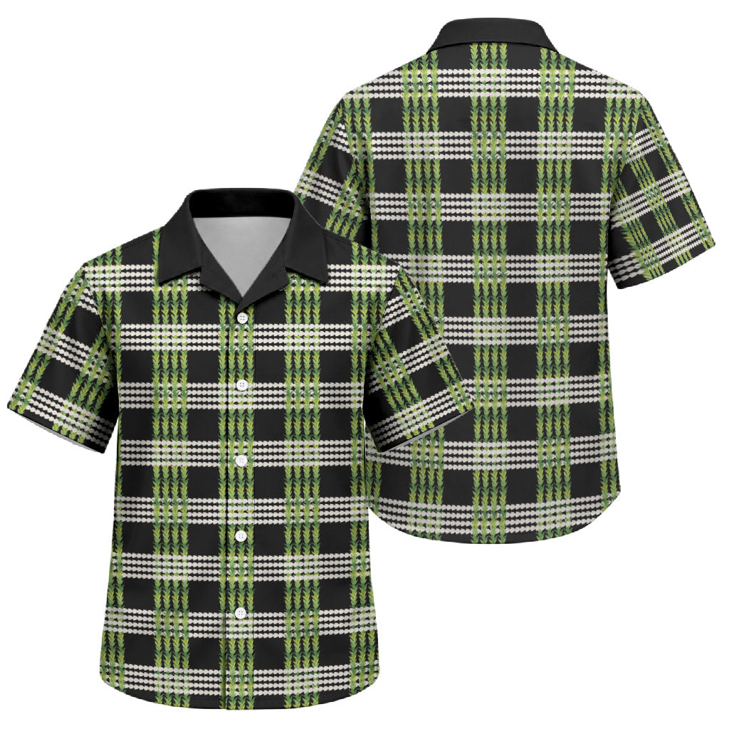 Aloha Hawaii Pakalana Pikake Lei Family Matching Off Shoulder Short Dress and Hawaiian Shirt Palaka Inspired Hawaiian-plaid Black