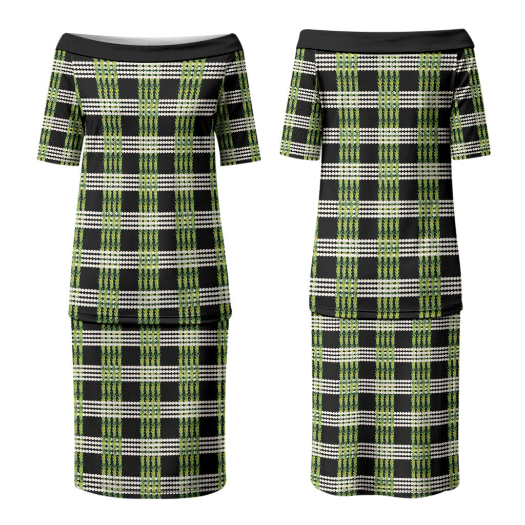 Aloha Hawaii Pakalana Pikake Lei Family Matching Puletasi and Hawaiian Shirt Palaka Inspired Hawaiian-plaid Black