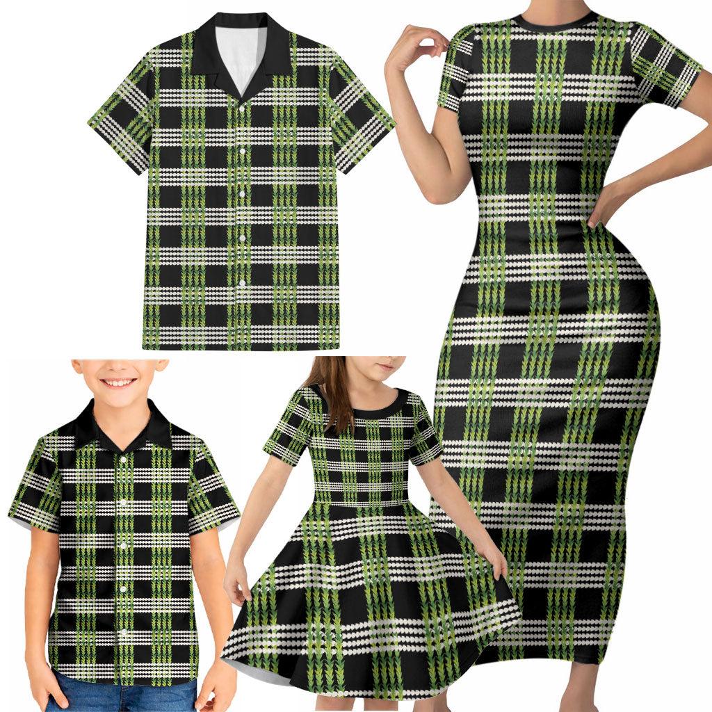 Aloha Hawaii Pakalana Pikake Lei Family Matching Short Sleeve Bodycon Dress and Hawaiian Shirt Palaka Inspired Hawaiian-plaid Black