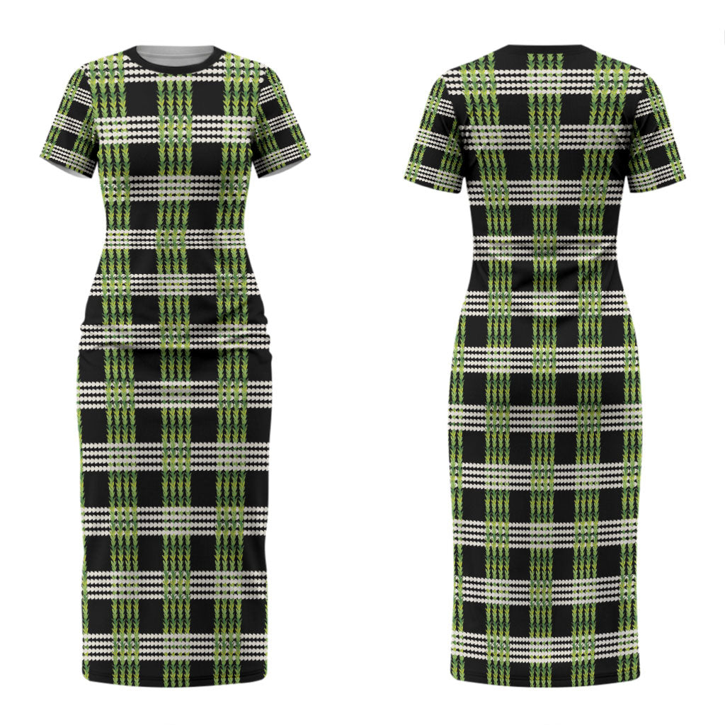 Aloha Hawaii Pakalana Pikake Lei Family Matching Short Sleeve Bodycon Dress and Hawaiian Shirt Palaka Inspired Hawaiian-plaid Black