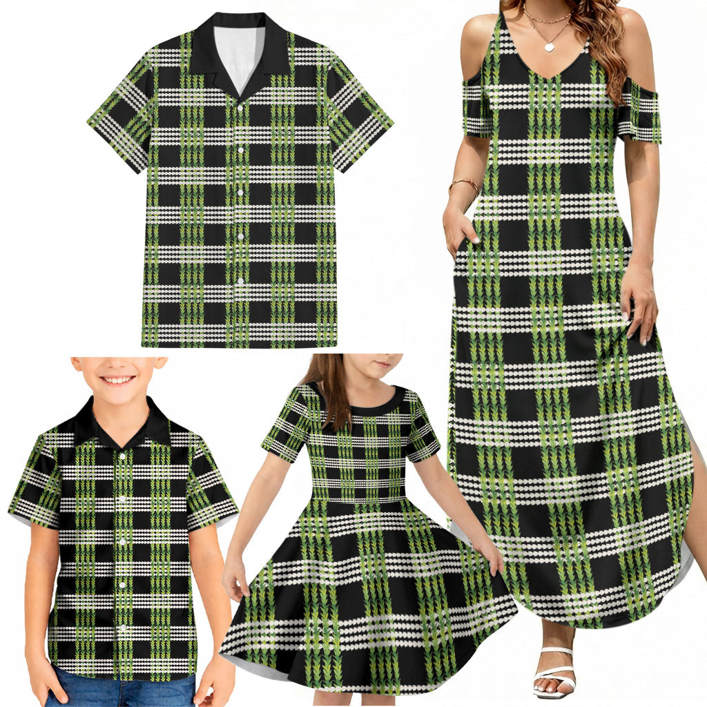 Aloha Hawaii Pakalana Pikake Lei Family Matching Summer Maxi Dress and Hawaiian Shirt Palaka Inspired Hawaiian-plaid Black LT14 - Polynesian Pride