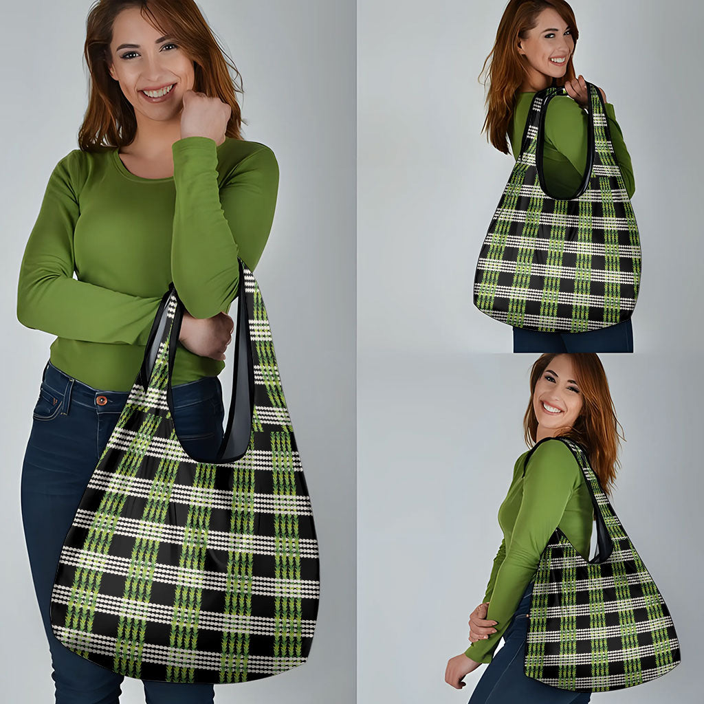 Aloha Hawaii Pakalana Pikake Lei Grocery Bag Palaka Inspired Hawaiian-plaid Black