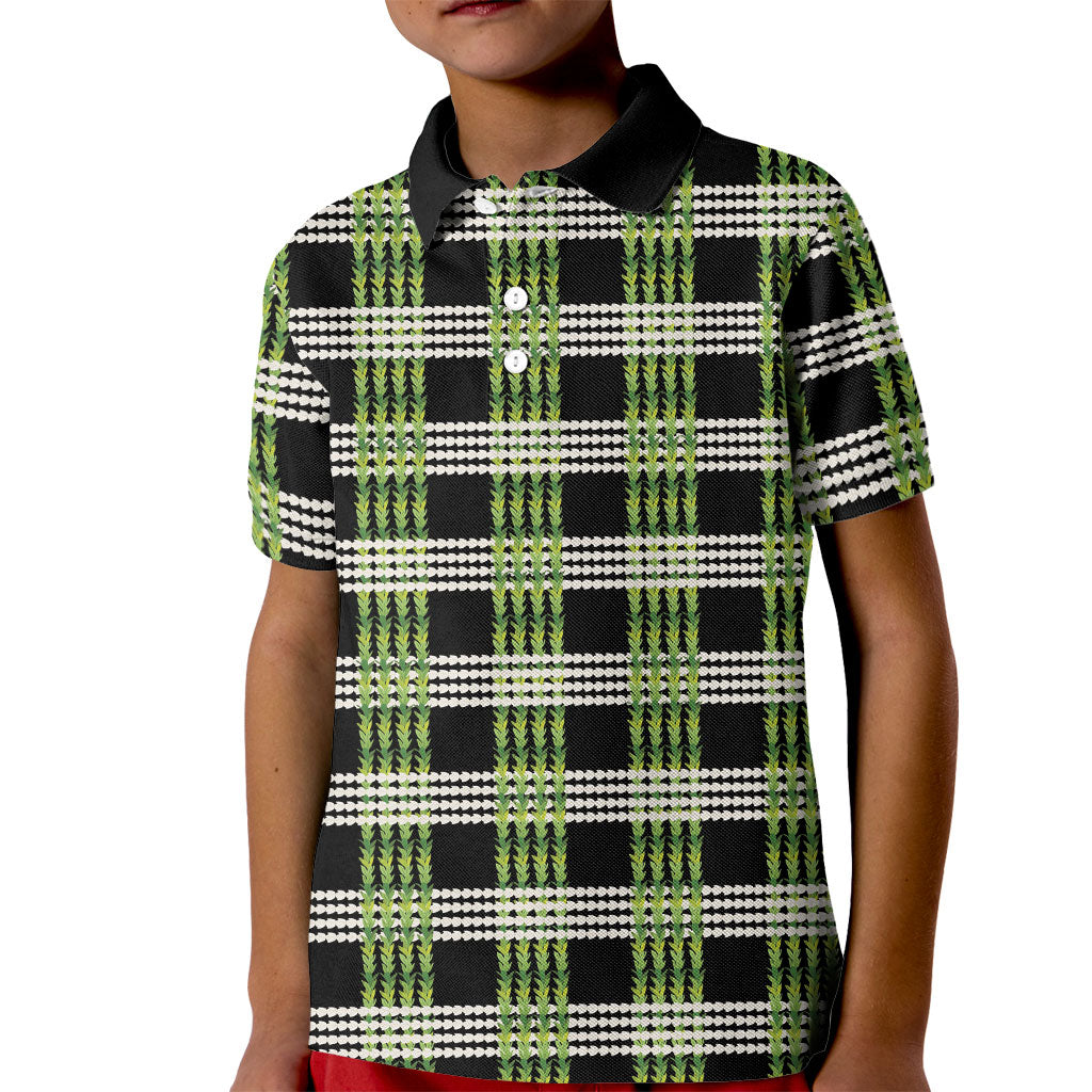 Aloha Hawaii Pakalana Pikake Lei Kid Polo Shirt Palaka Inspired Hawaiian-plaid Black