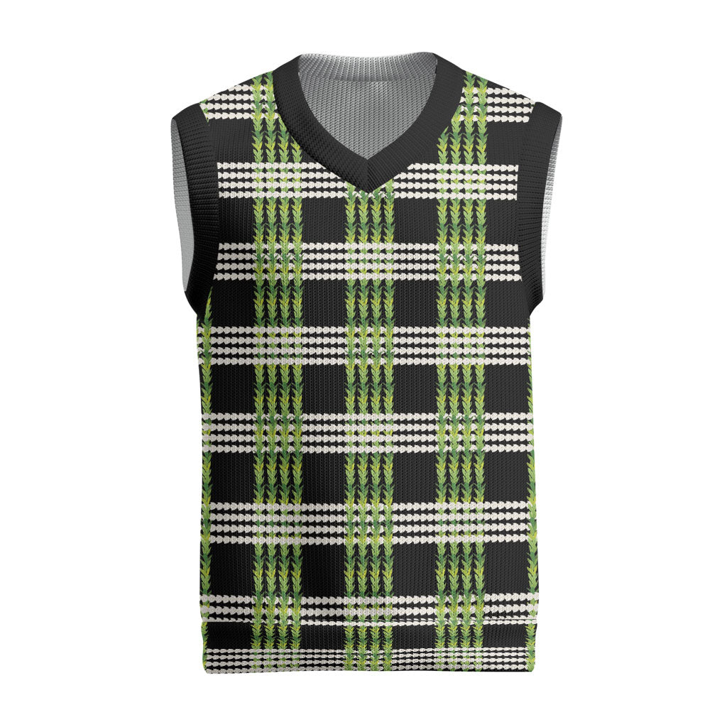 Aloha Hawaii Pakalana Pikake Lei Christmas Knitted V-Neck Vest Palaka Inspired Hawaiian-plaid Black