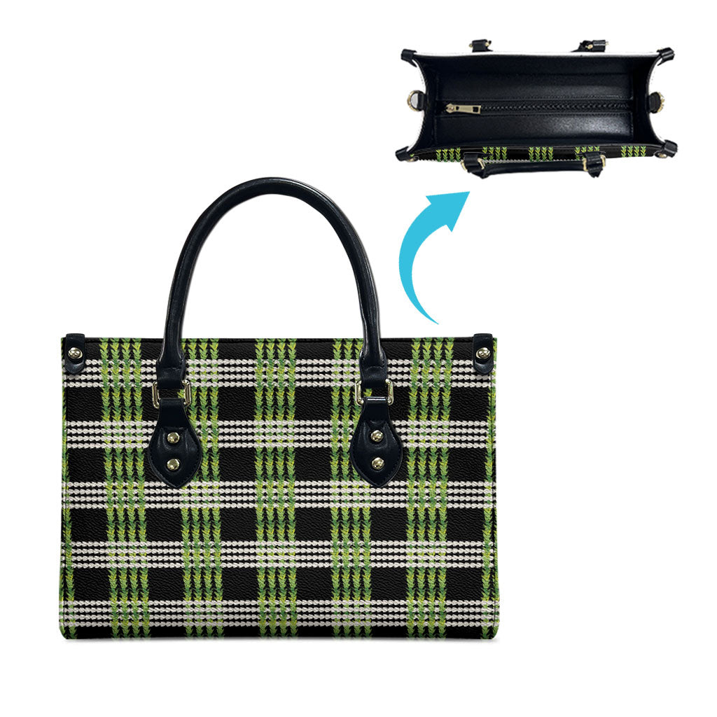 Aloha Hawaii Pakalana Pikake Lei Leather Bag Palaka Inspired Hawaiian-plaid Black