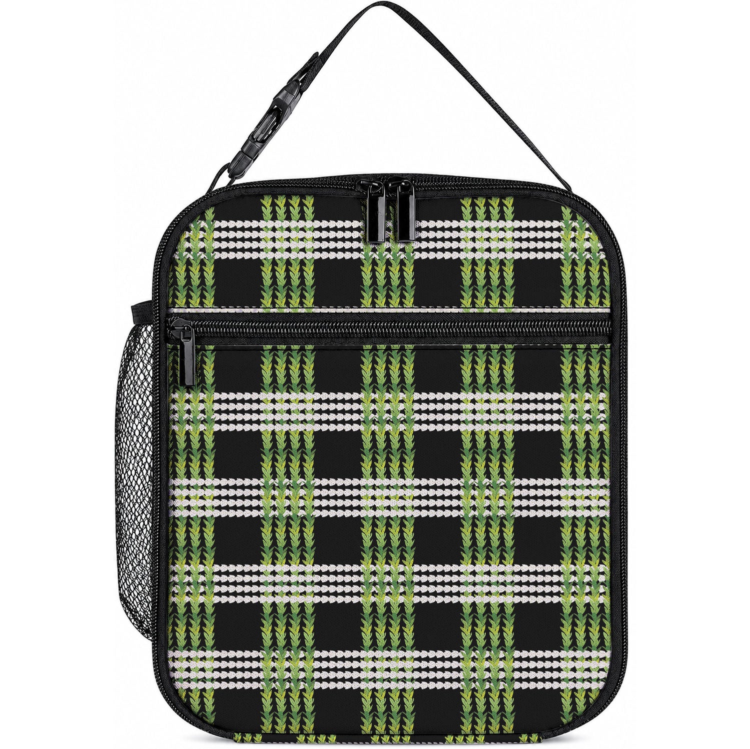 Aloha Hawaii Pakalana Pikake Lei Lunch Bag Palaka Inspired Hawaiian-plaid Black LT14 10.2 × 8.3 × 4.3 inch Black - Polynesian Pride