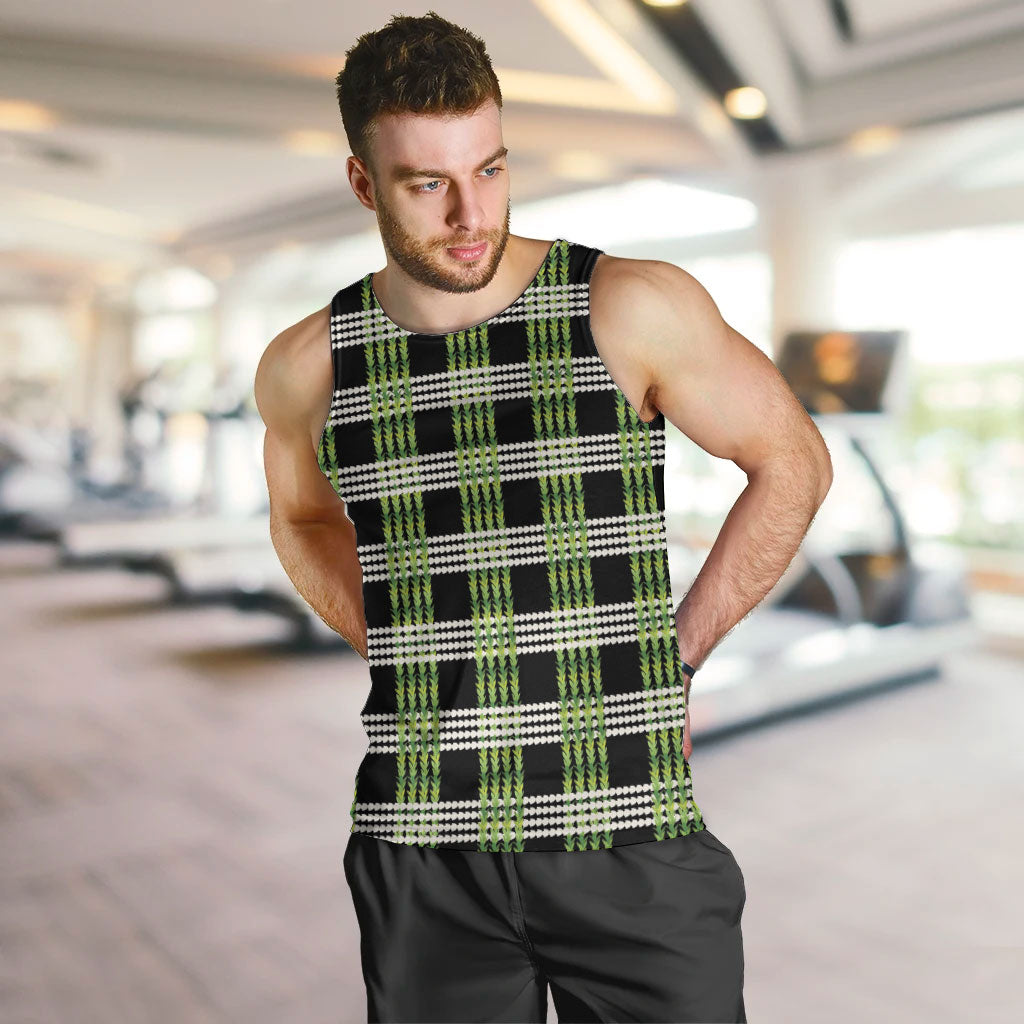 Aloha Hawaii Pakalana Pikake Lei Men Tank Top Palaka Inspired Hawaiian-plaid Black
