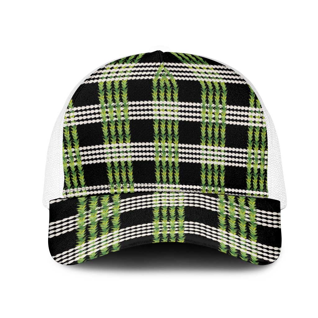 Aloha Hawaii Pakalana Pikake Lei Mesh Trucker Cap Palaka Inspired Hawaiian-plaid Black