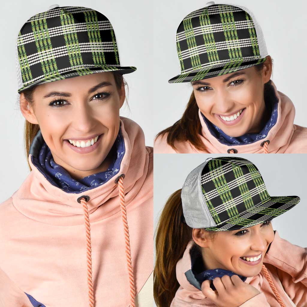 Aloha Hawaii Pakalana Pikake Lei Mesh Trucker Cap Palaka Inspired Hawaiian-plaid Black
