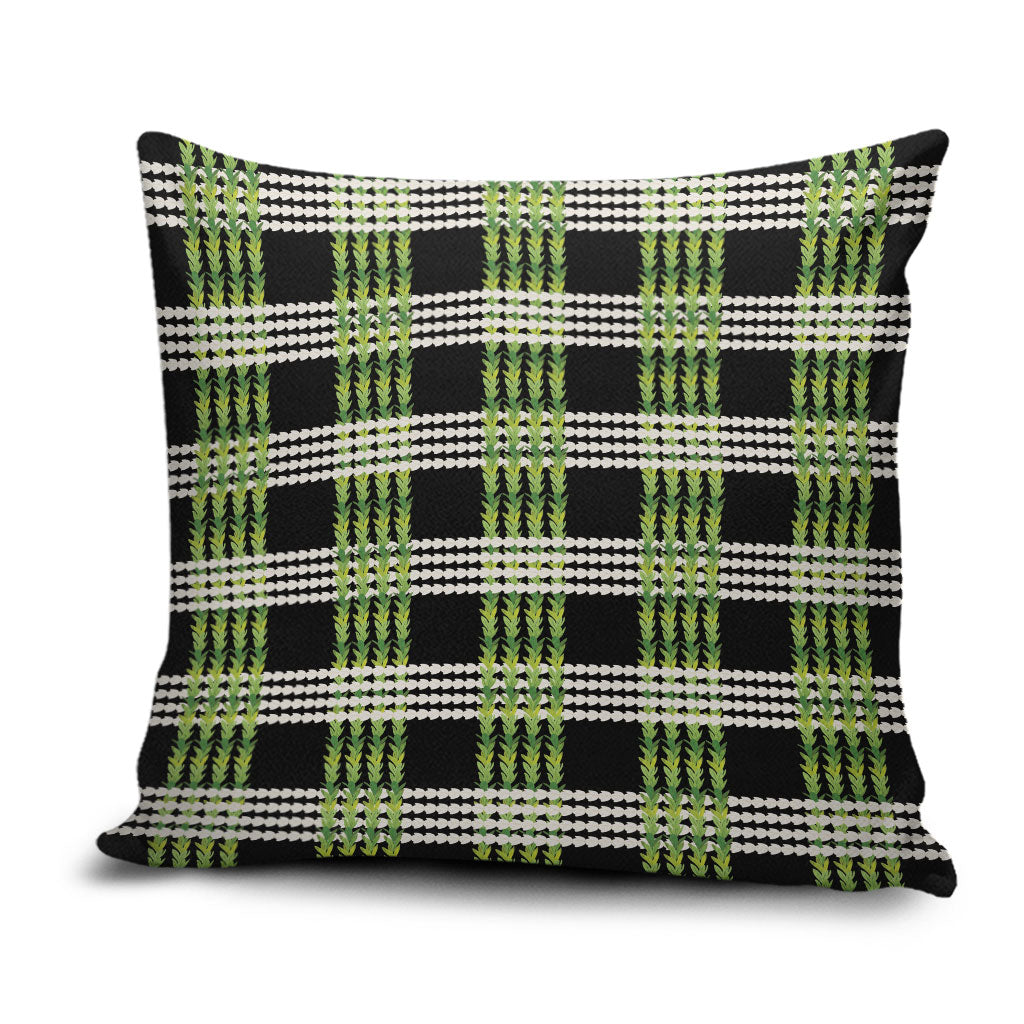Aloha Hawaii Pakalana Pikake Lei Pillow Cover Palaka Inspired Hawaiian-plaid Black LT14 Black - Polynesian Pride