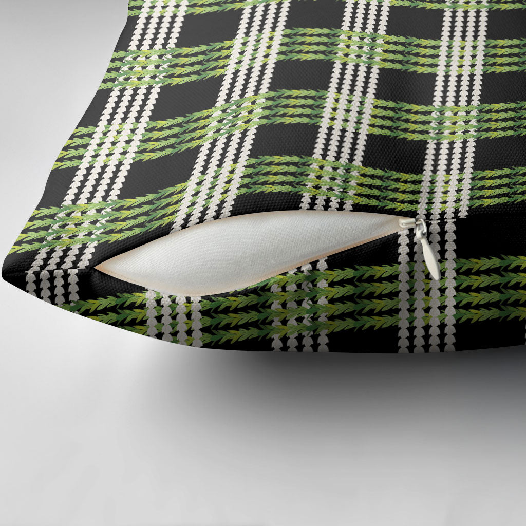 Aloha Hawaii Pakalana Pikake Lei Pillow Cover Palaka Inspired Hawaiian-plaid Black