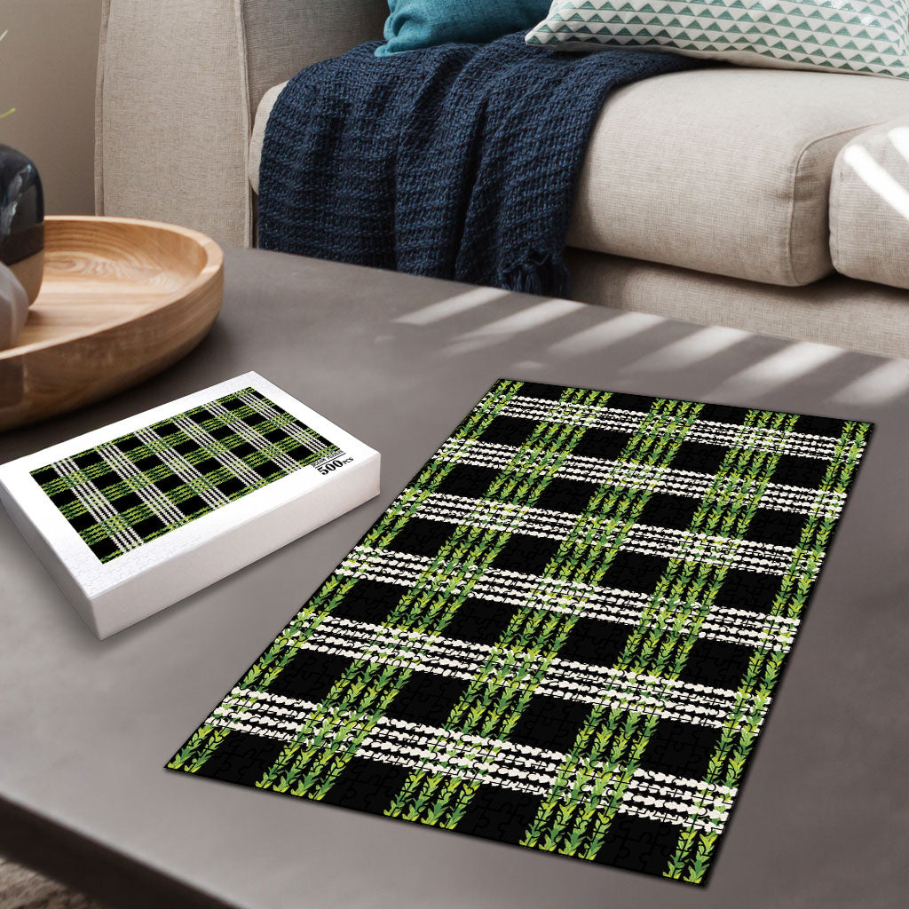 Aloha Hawaii Pakalana Pikake Lei Puzzle Palaka Inspired Hawaiian-plaid Black
