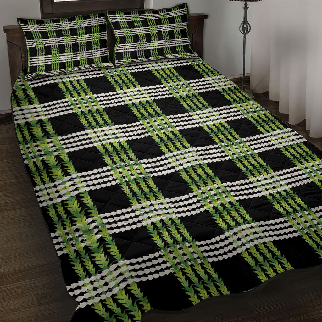 Aloha Hawaii Pakalana Pikake Lei Quilt Bed Set Palaka Inspired Hawaiian-plaid Black
