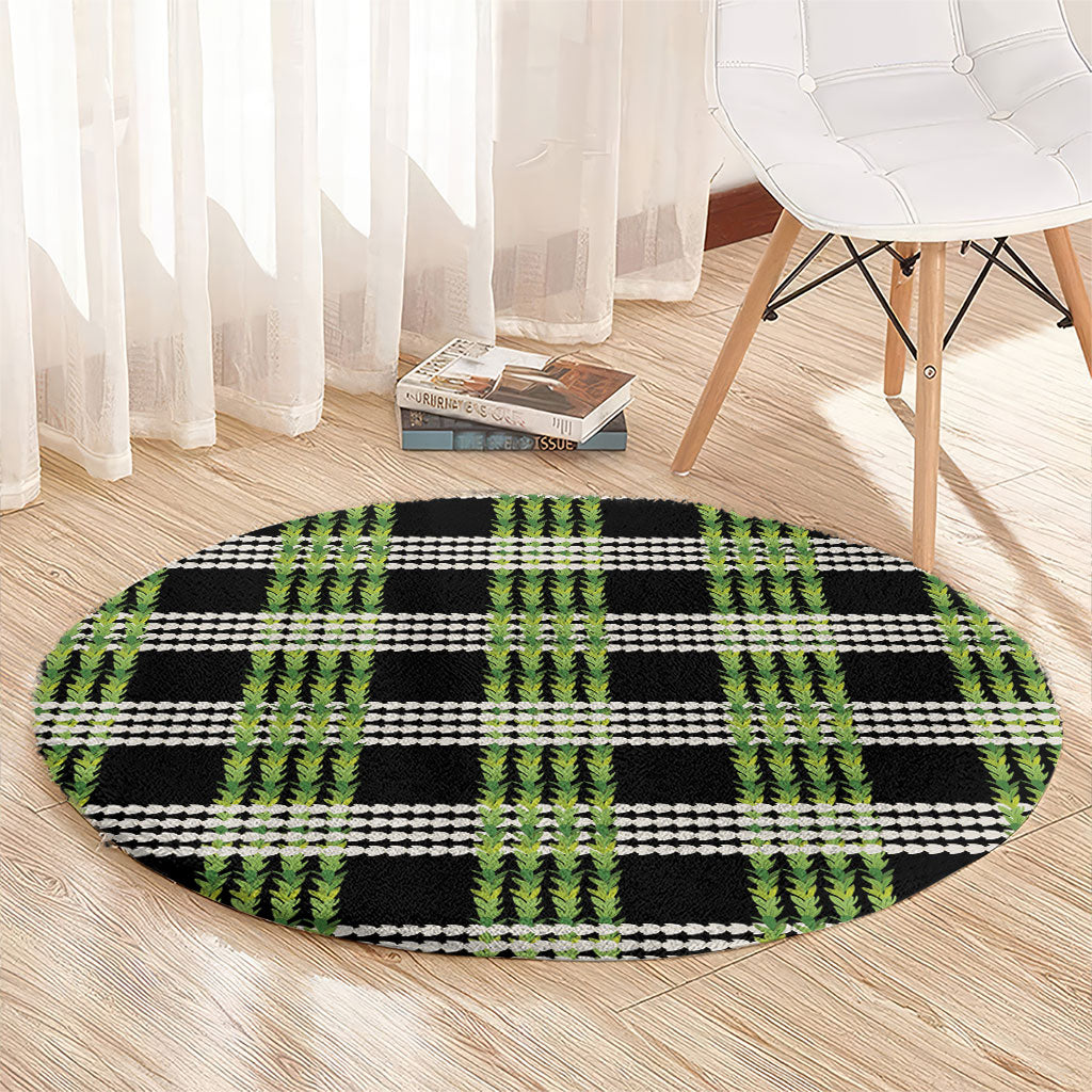 Aloha Hawaii Pakalana Pikake Lei Round Carpet Palaka Inspired Hawaiian-plaid Black