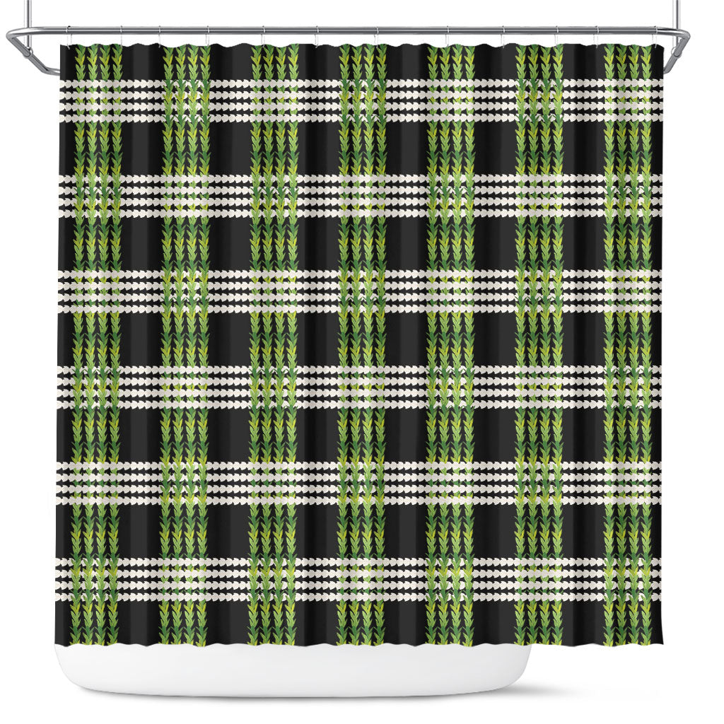 Aloha Hawaii Pakalana Pikake Lei Shower Curtain Palaka Inspired Hawaiian-plaid Black