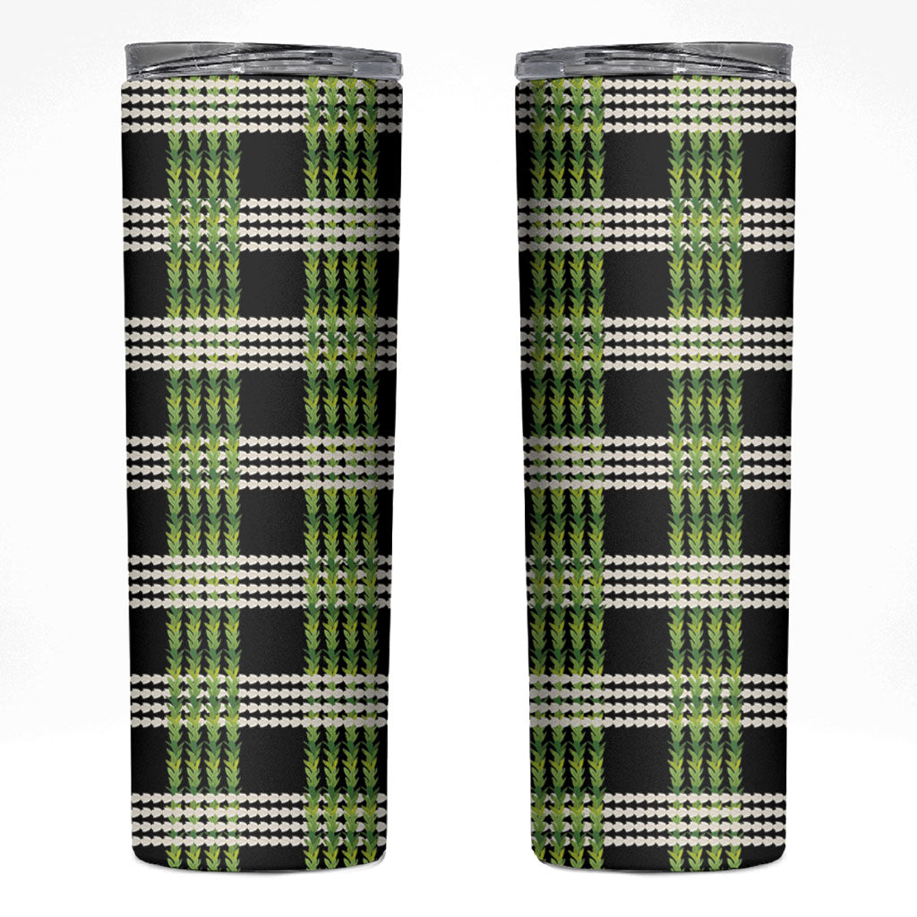 Aloha Hawaii Pakalana Pikake Lei Skinny Tumbler Palaka Inspired Hawaiian-plaid Black