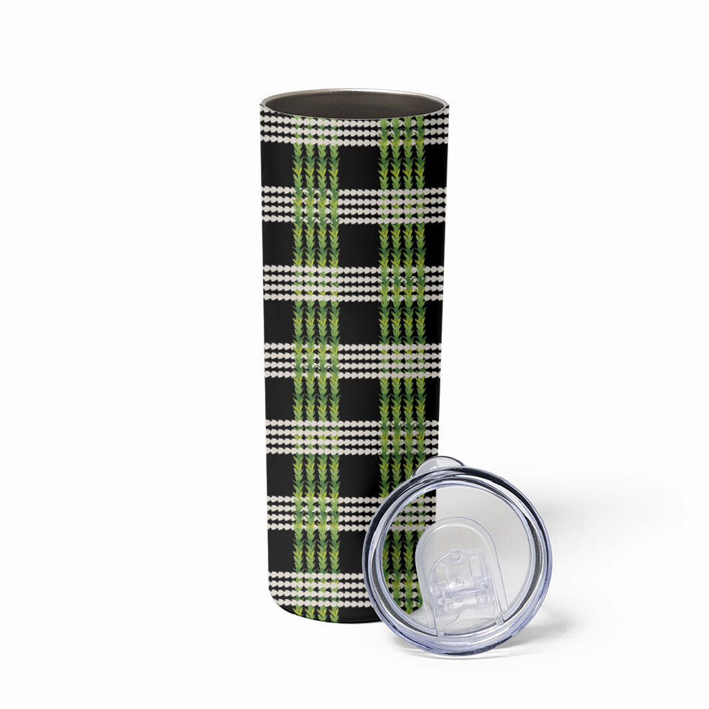 Aloha Hawaii Pakalana Pikake Lei Skinny Tumbler Palaka Inspired Hawaiian-plaid Black