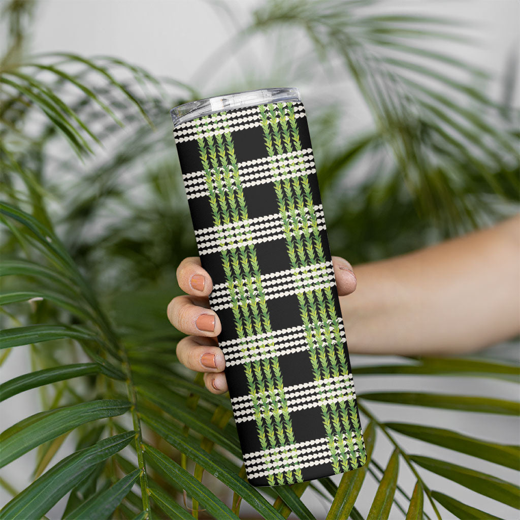 Aloha Hawaii Pakalana Pikake Lei Skinny Tumbler Palaka Inspired Hawaiian-plaid Black