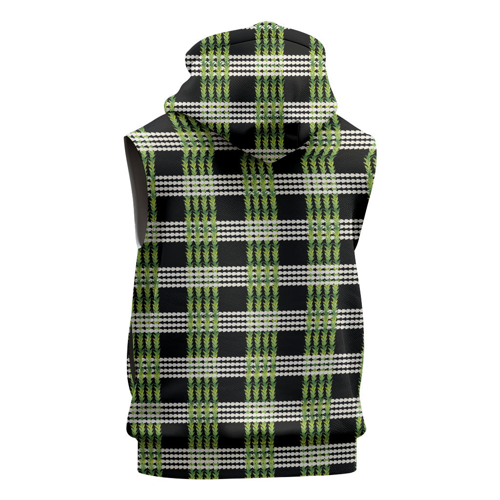 Aloha Hawaii Pakalana Pikake Lei Sleeveless Hoodie Palaka Inspired Hawaiian-plaid Black