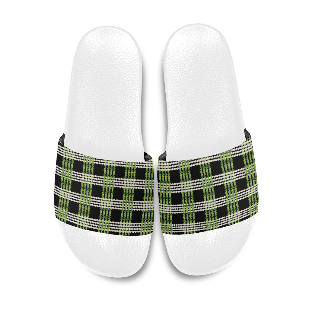 Aloha Hawaii Pakalana Pikake Lei Slide Sandals Palaka Inspired Hawaiian-plaid Black