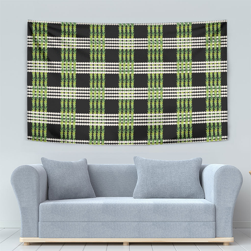 Aloha Hawaii Pakalana Pikake Lei Tapestry Palaka Inspired Hawaiian-plaid Black