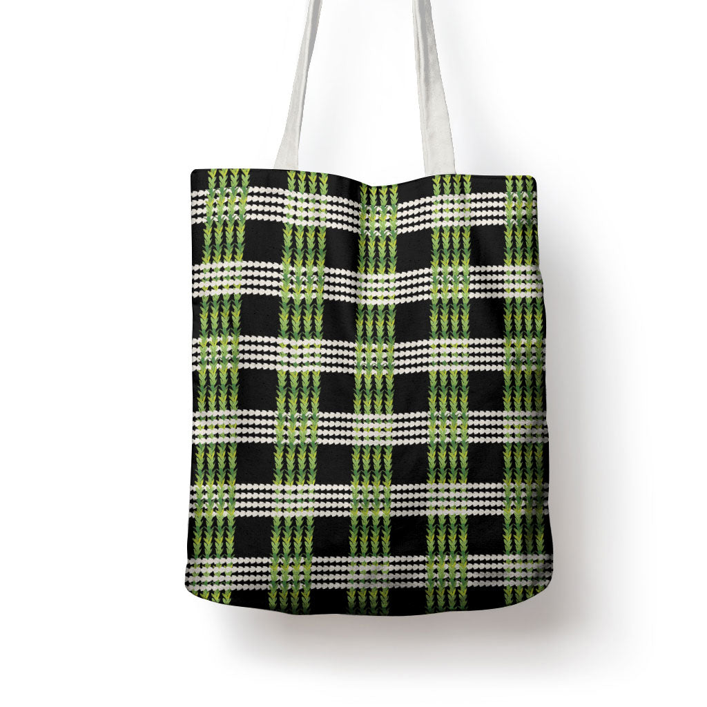 Aloha Hawaii Pakalana Pikake Lei Tote Bag Palaka Inspired Hawaiian-plaid Black