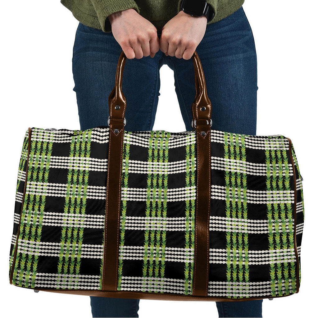 Aloha Hawaii Pakalana Pikake Lei Travel Bag Palaka Inspired Hawaiian-plaid Black