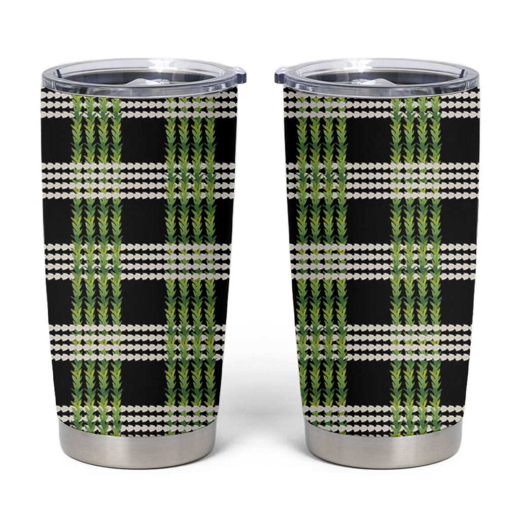 Aloha Hawaii Pakalana Pikake Lei Tumbler Cup Palaka Inspired Hawaiian-plaid Black