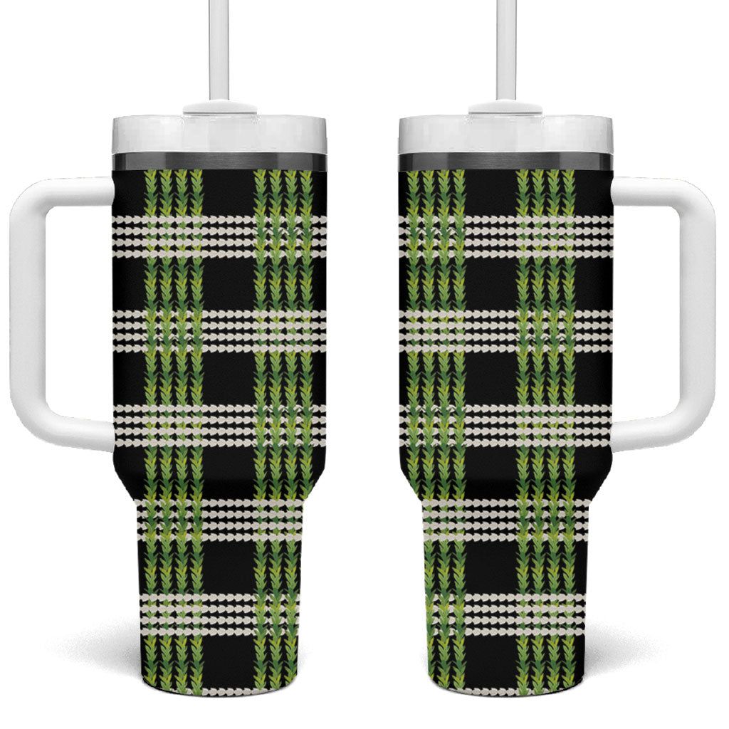 Aloha Hawaii Pakalana Pikake Lei Tumbler With Handle Palaka Inspired Hawaiian-plaid Black LT14 One Size: 40 oz Black - Polynesian Pride