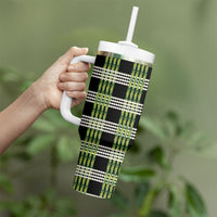 Aloha Hawaii Pakalana Pikake Lei Tumbler With Handle Palaka Inspired Hawaiian-plaid Black