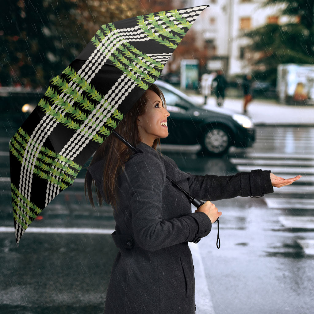 Aloha Hawaii Pakalana Pikake Lei Umbrella Palaka Inspired Hawaiian-plaid Black