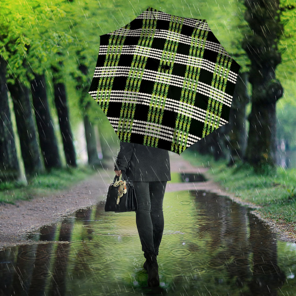 Aloha Hawaii Pakalana Pikake Lei Umbrella Palaka Inspired Hawaiian-plaid Black