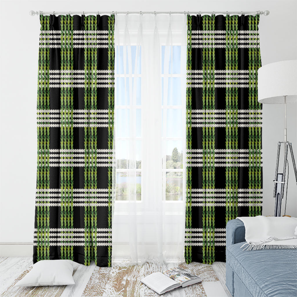 Aloha Hawaii Pakalana Pikake Lei Window Curtain Palaka Inspired Hawaiian-plaid Black
