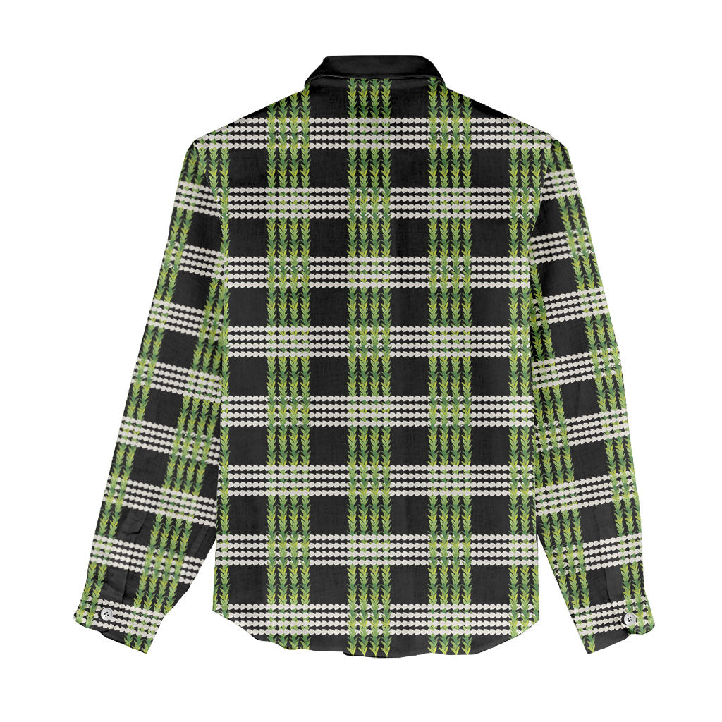 Aloha Hawaii Pakalana Pikake Lei Women Casual Shirt Palaka Inspired Hawaiian-plaid Black