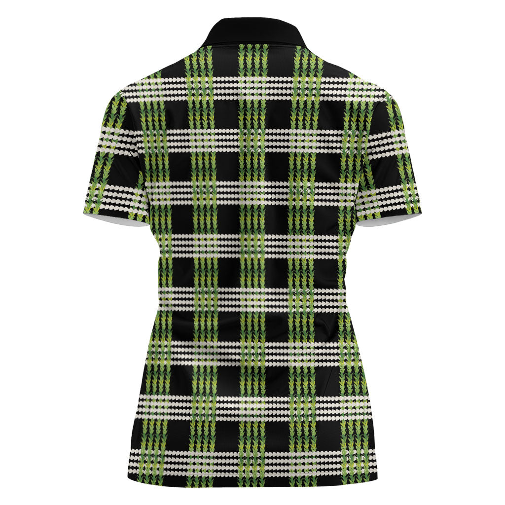 Aloha Hawaii Pakalana Pikake Lei Women Polo Shirt Palaka Inspired Hawaiian-plaid Black