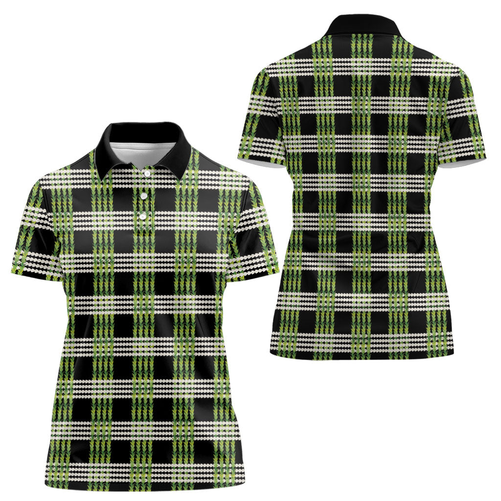 Aloha Hawaii Pakalana Pikake Lei Women Polo Shirt Palaka Inspired Hawaiian-plaid Black