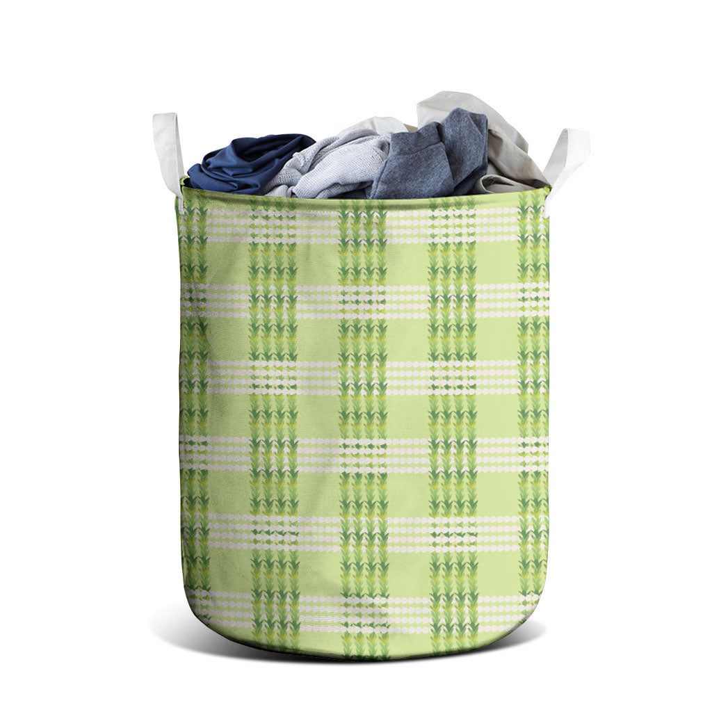 Aloha Hawaii Pakalana Pikake Lei Laundry Basket Palaka Inspired Hawaiian-plaid Pastel Green