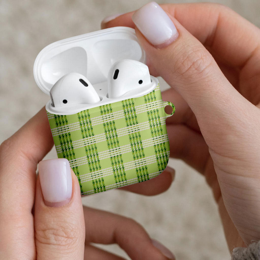 Aloha Hawaii Pakalana Pikake Lei AirPods Case Palaka Inspired Hawaiian-plaid Pastel Green