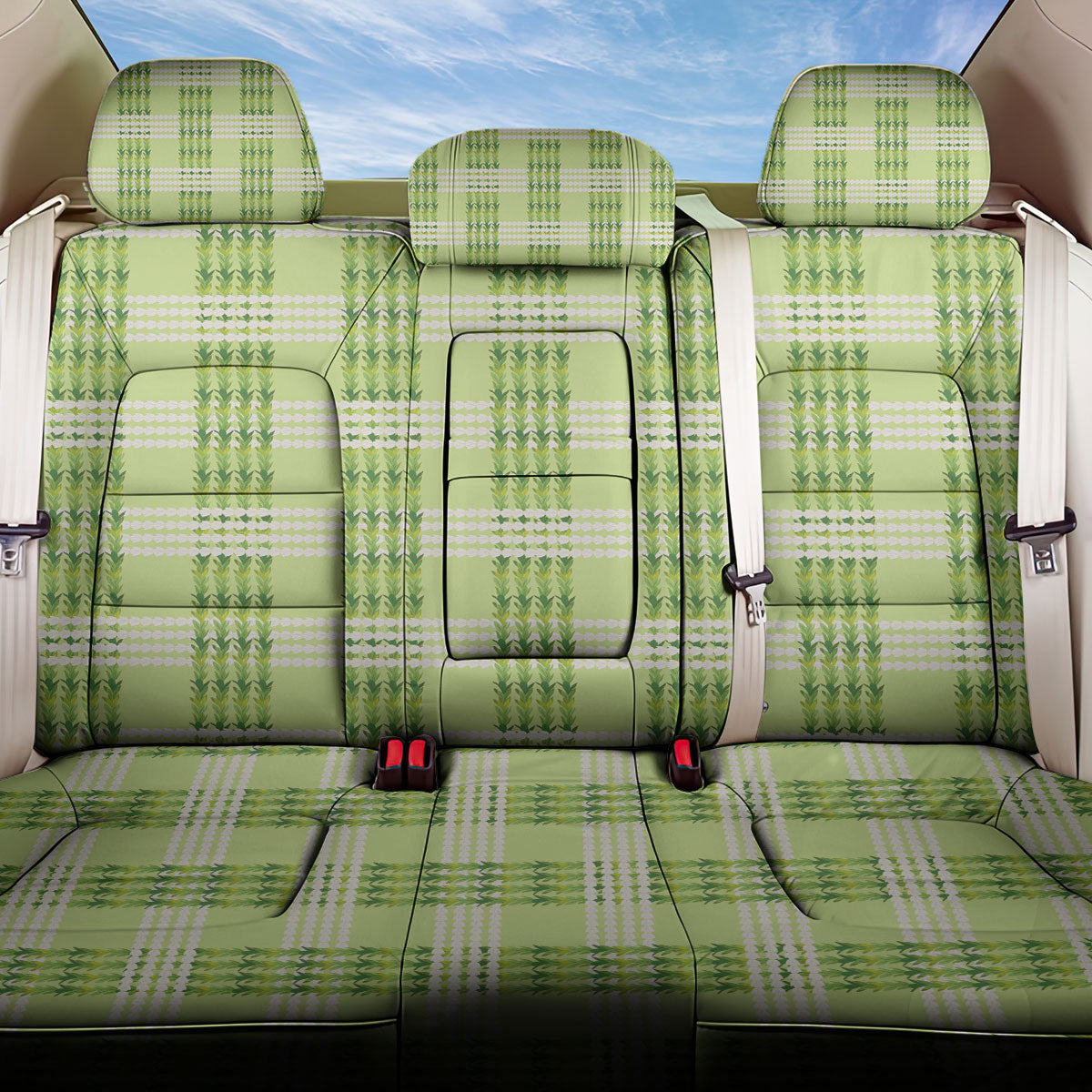 Aloha Hawaii Pakalana Pikake Lei Back Car Seat Cover Palaka Inspired Hawaiian-plaid Pastel Green
